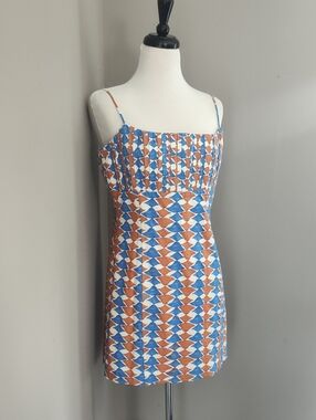 Anthropologie Geometric Gathered Bustline Spaghetti-Strap Mini Dress